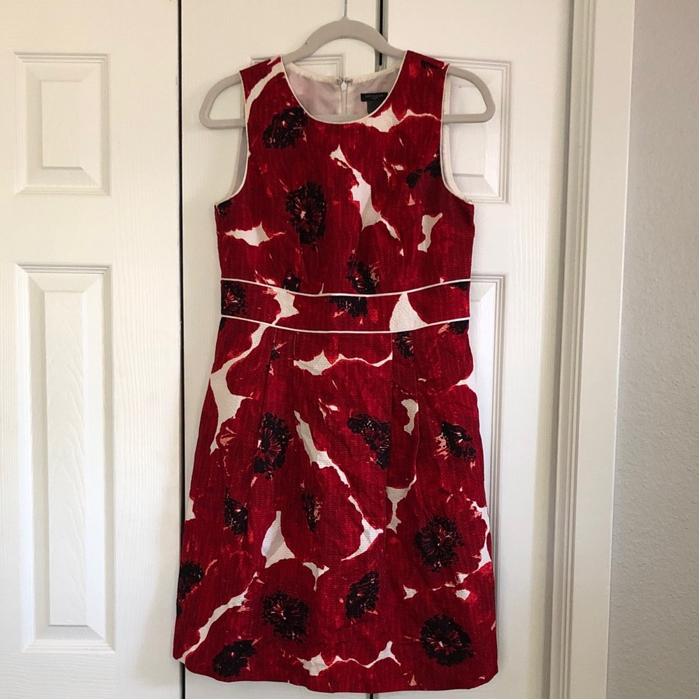 Ann Taylor Red Floral Sleeveless Sheath Dress